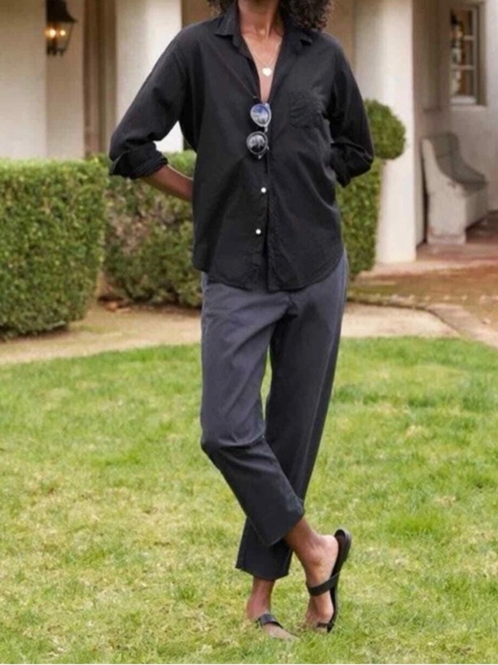 Frank & Eileen Black Cropped Straight-Leg Pants